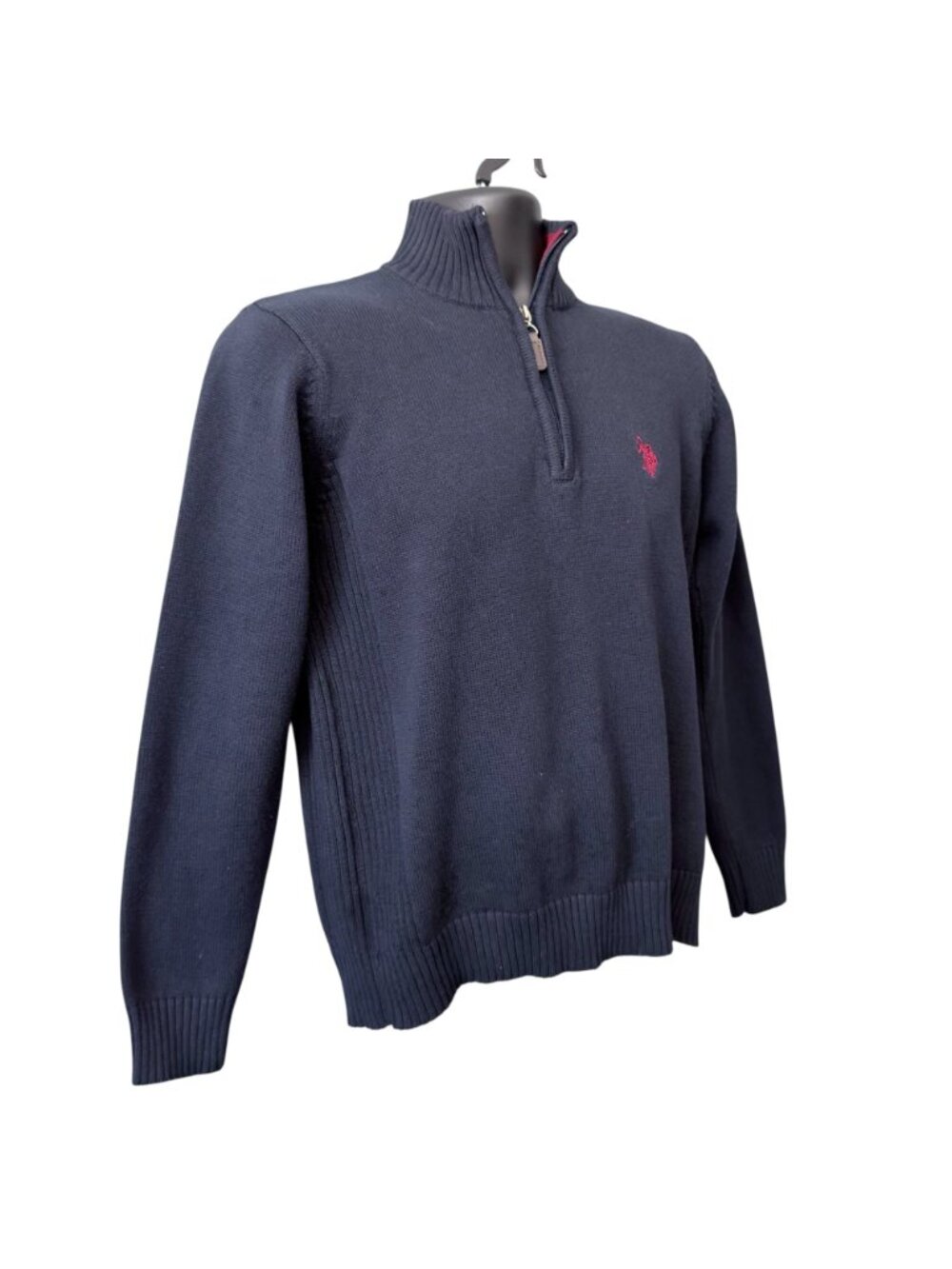 Vintage US Polo Assn Men Sweater Small Blue Pull Over 3/4 Zip Logo Cotton Blend - Picture 9 of 16